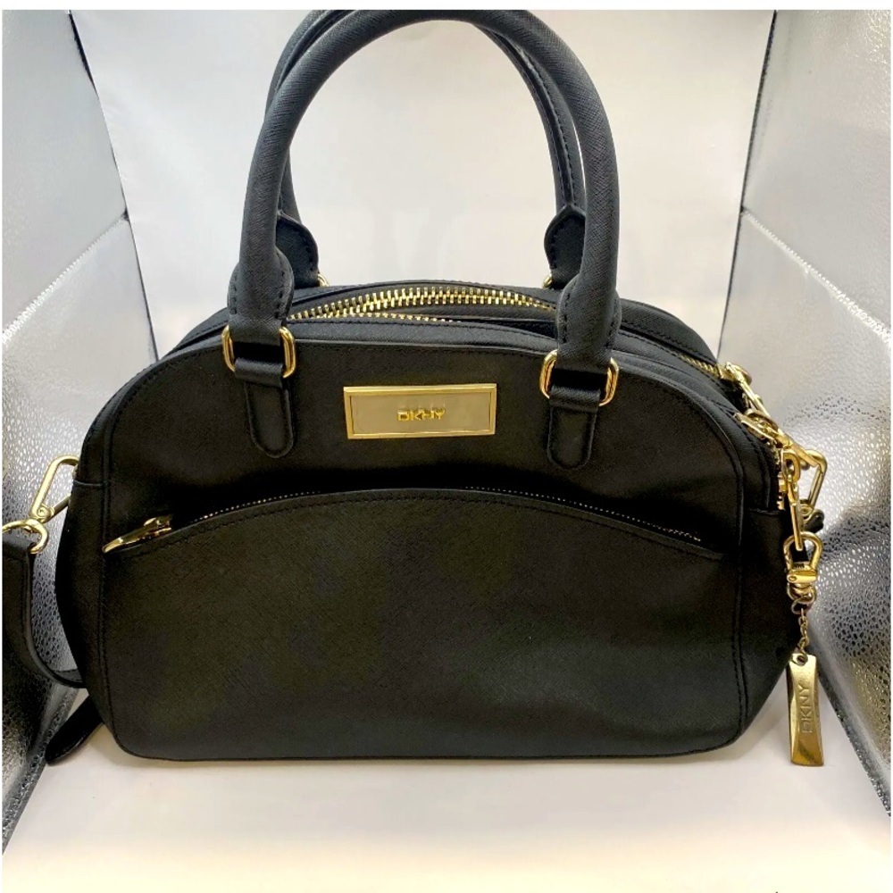 DKNY Black Textured Top Zip Tote Handbag - Picture 1 of 16